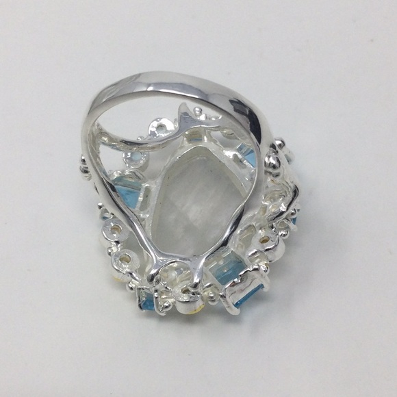 Genuine Moonstone & Emerald Cut Topaz Ring - Picture 7 of 8